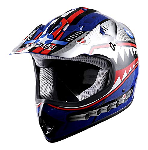 1Storm Youth Motocross Helmet for Children - BMX, MX, ATV, Grime Bike - Star Shark Design: HBOY