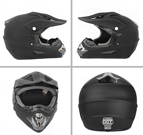 Full Face Motocross Helmet for Youth and Children, ATV and Bike Helmet for Filth Bike and Off-Highway Mountain Biking, DOT Licensed, 4-Piece Set (Black, Medium)