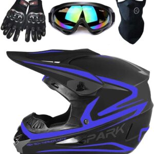 Children’ Full Face Dust Bike Helmet Set for Motocross, ATV, and BMX – Contains Goggles, Gloves, and Masks, DOT Accepted (4-Piece Set)