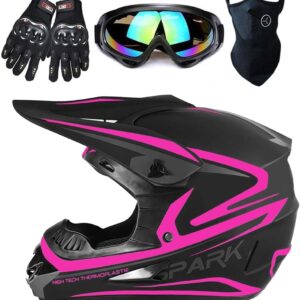 Youngsters’ Full Face Grime Bike Helmet Set – Contains Goggles, Gloves, and Masks for Motocross, ATV, and BMX Driving, DOT Permitted (4-Piece Set)