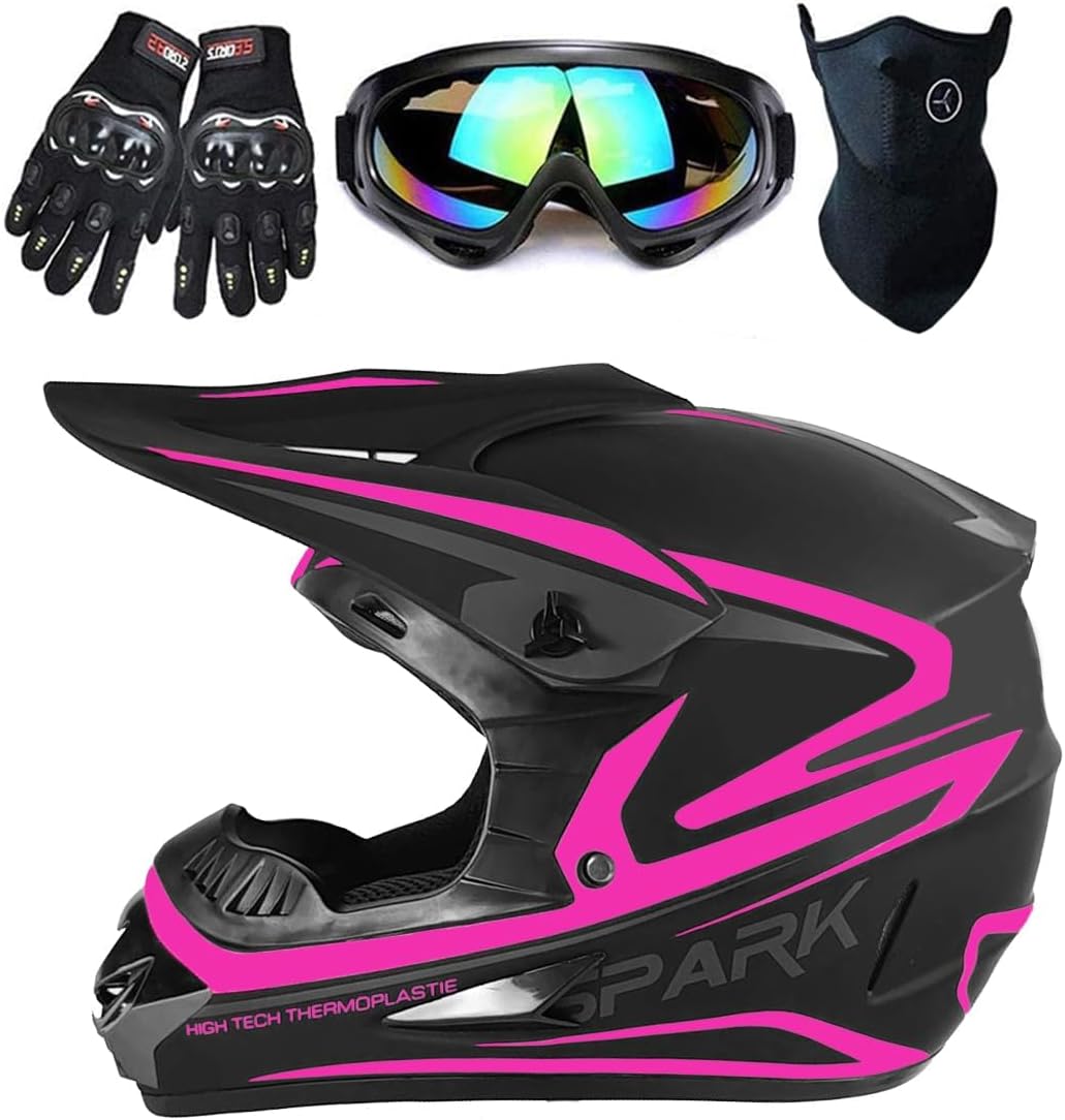 Youngsters’ Full Face Grime Bike Helmet Set – Contains Goggles, Gloves, and Masks for Motocross, ATV, and BMX Driving, DOT Permitted (4-Piece Set)